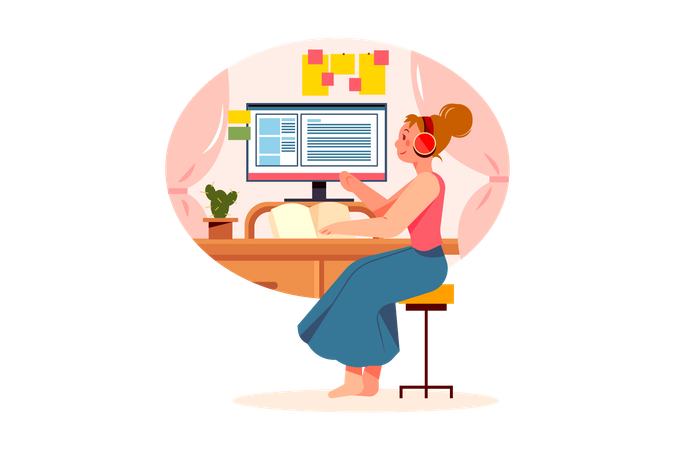 Girl attending online class  Illustration