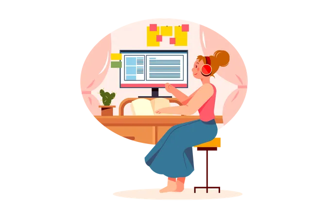 Girl attending online class  Illustration