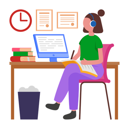 Girl attending Online Class  Illustration