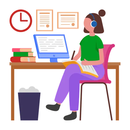 Girl attending Online Class  Illustration
