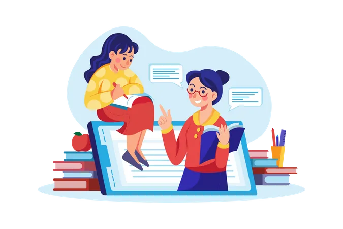 Girl attending online class  Illustration