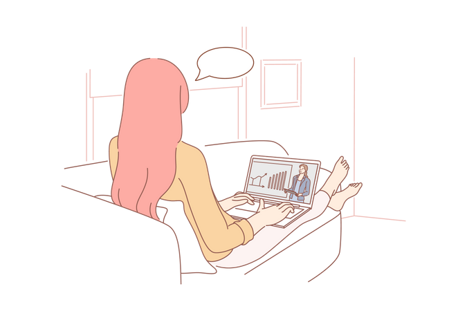 Girl attending online meeting  Illustration