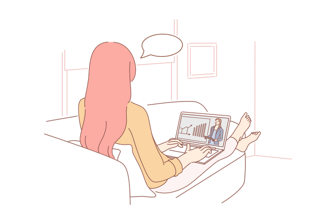 Girl attending online meeting  일러스트레이션