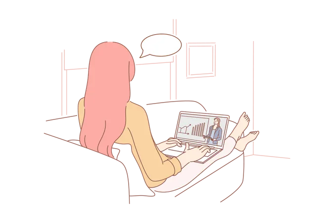 Girl attending online meeting  Illustration