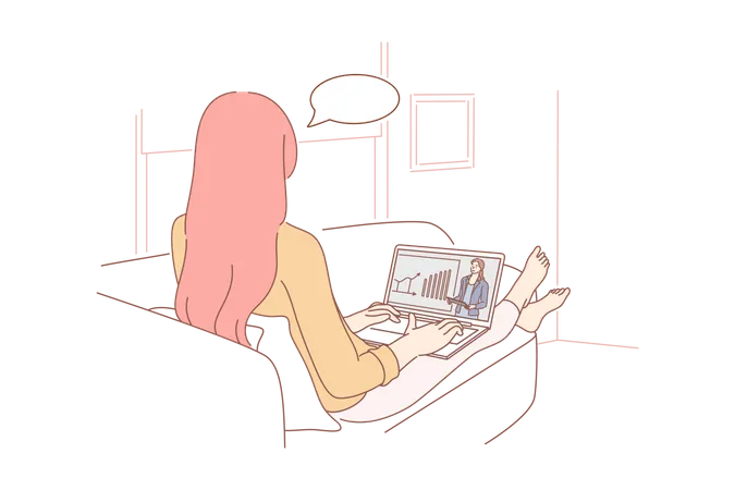 Girl attending online meeting  일러스트레이션