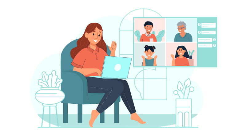 Girl attending online meeting  Illustration