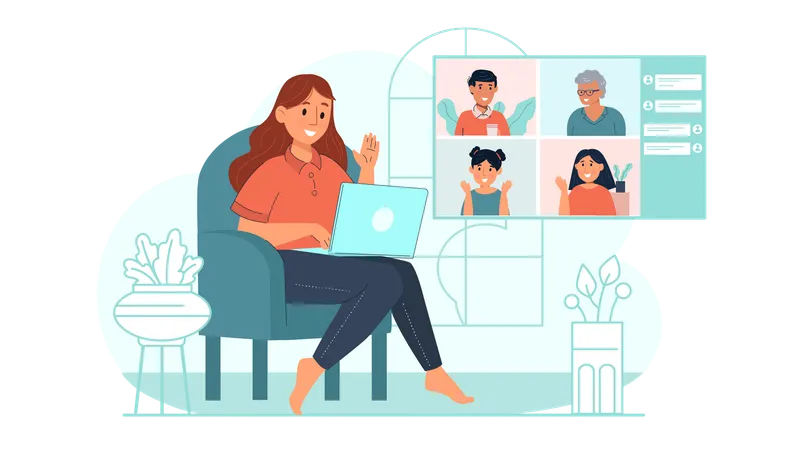 Girl attending online meeting  Illustration