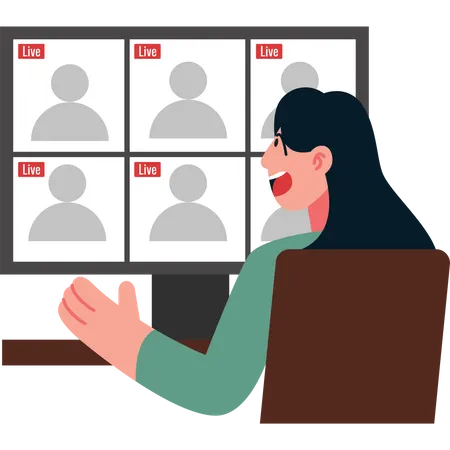 Girl attending online meeting  Illustration