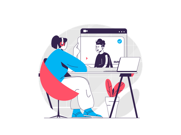 Girl attending video lecture  Illustration