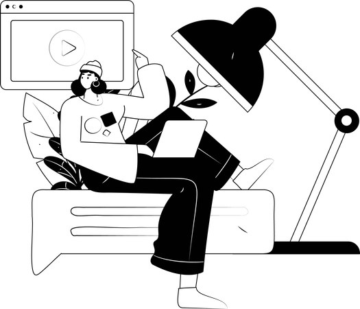 Girl attending Virtual Education  Illustration
