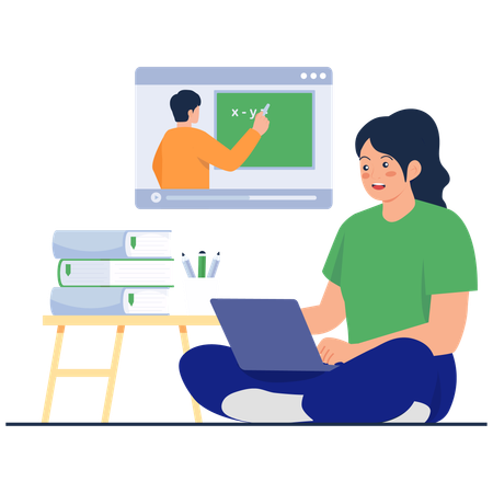 Girl attending Virtual Math Class  Illustration