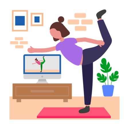 Girl attending Yoga Online Class  Illustration