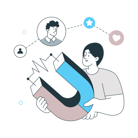 Girl Attract Audience using magnet  Illustration