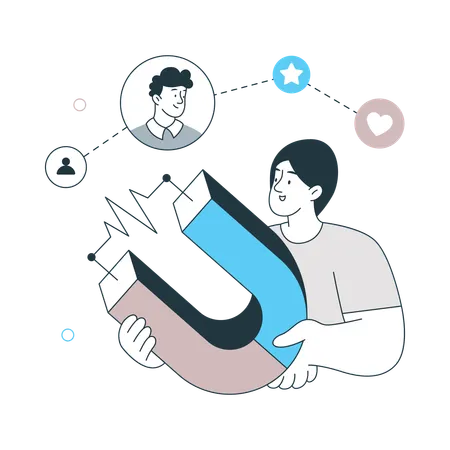 Girl Attract Audience using magnet  Illustration