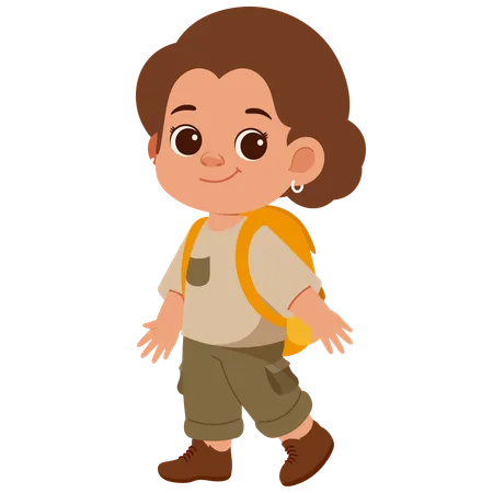 Girl Backpacker going on a hiking adventure  Illustration