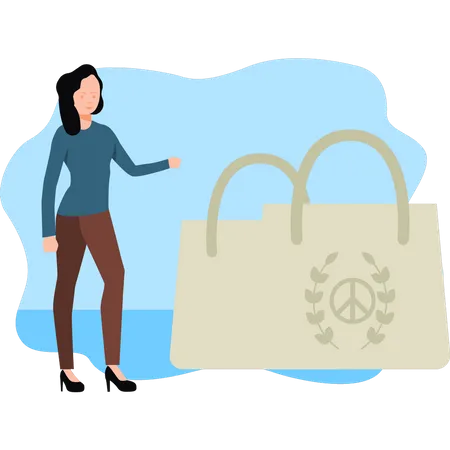 Girl bag with peace sign Illustration