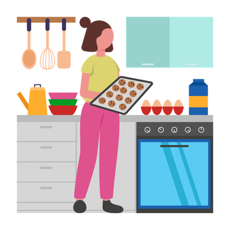 Girl baking cookies at home  Illustration