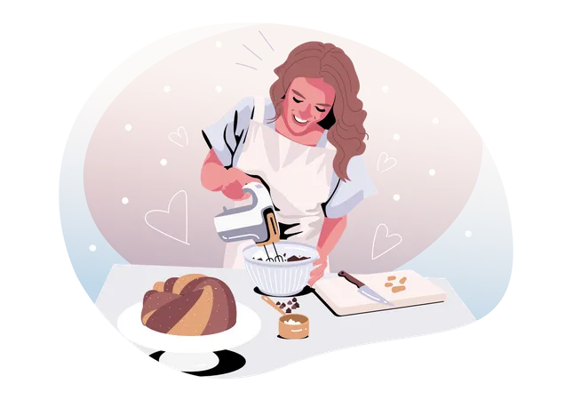 Girl baking delicious cake  Illustration