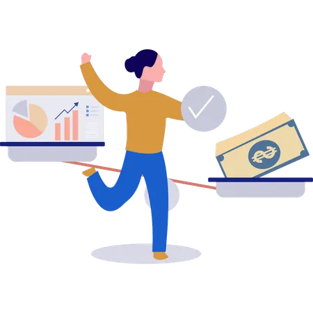 Girl balanced the business  Illustration