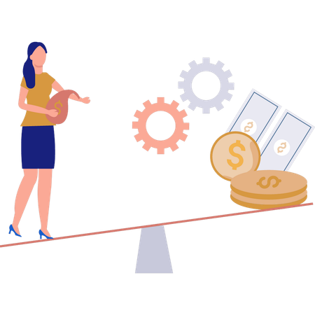 Girl Balancing Money  Illustration