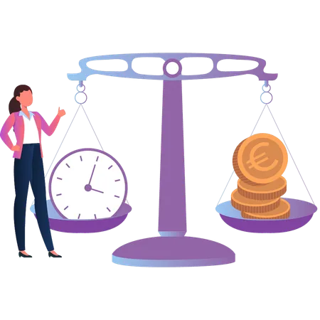Girl balancing  time and money  Illustration
