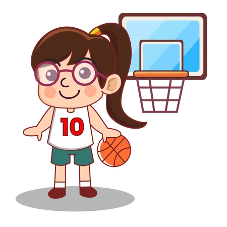Girl Play Basketball Cartoon Illustration 일러스트레이션