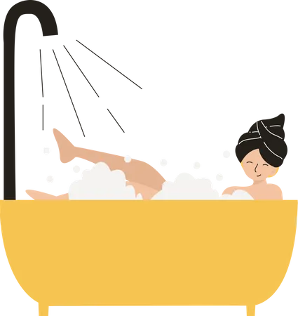 Girl bathing Illustration