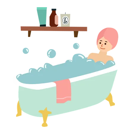 Girl bathing Illustration