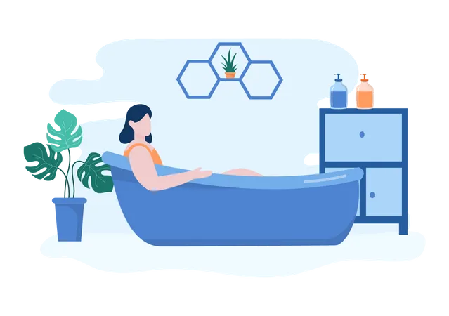 Girl bathing in bathroom  Illustration