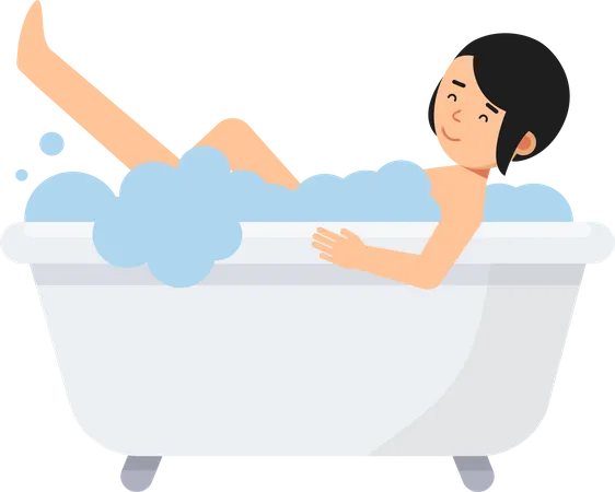 Girl bathing in bathtub Illustration