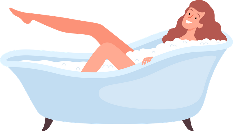 Girl Bathing In Bathtub Illustration