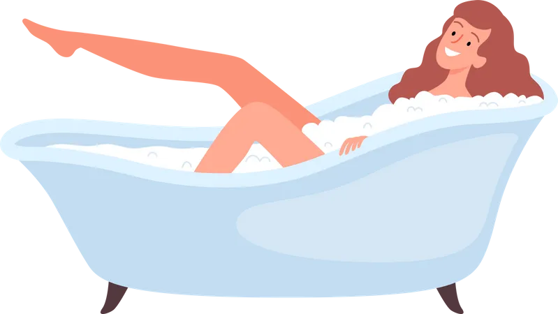 Girl Bathing In Bathtub Illustration