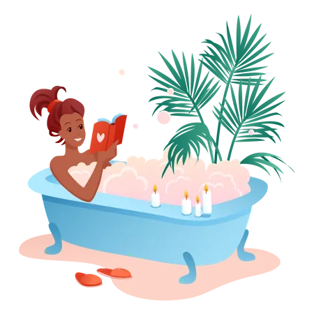 Girl Bathing In Bathtub  Illustration