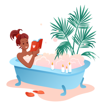 Girl Bathing In Bathtub  Illustration