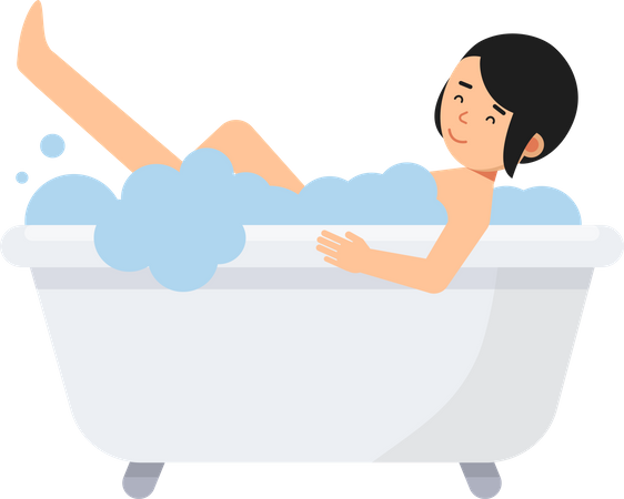 Girl bathing in bathtub  Illustration