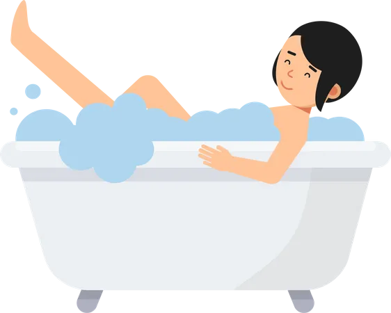 Girl bathing in bathtub  Illustration