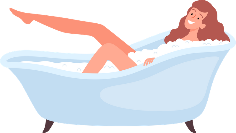 Girl Bathing In Bathtub  Illustration