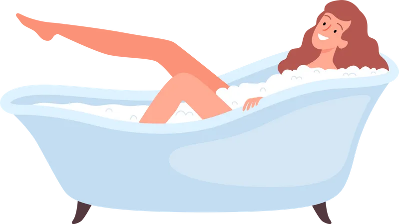 Girl Bathing In Bathtub  Illustration