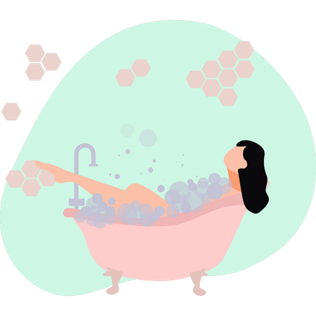 Girl bathing in tub  Illustration