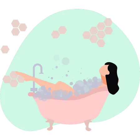 Girl bathing in tub  Illustration