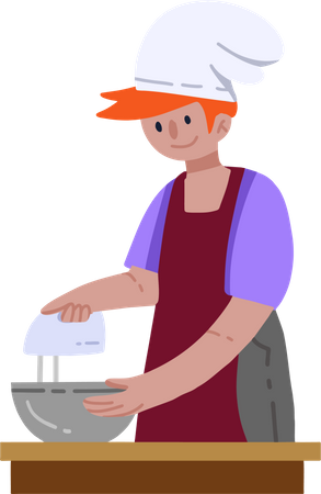 Girl beating dough using beater  Illustration