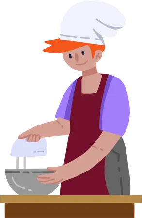 Girl beating dough using beater  Illustration