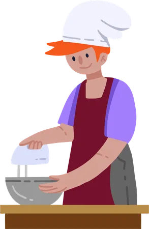 Girl beating dough using beater  Illustration