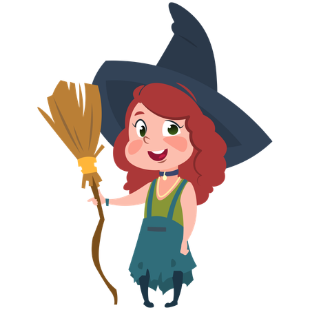Girl becomes witch in Halloween party  Illustration