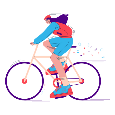 Girl bicycling Illustration