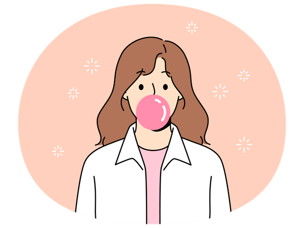 Girl blow bubble from bubblegum  Illustration