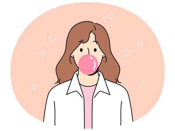 Girl blow bubble from bubblegum  Illustration
