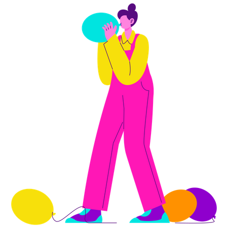 Girl Blowing balloon  Illustration