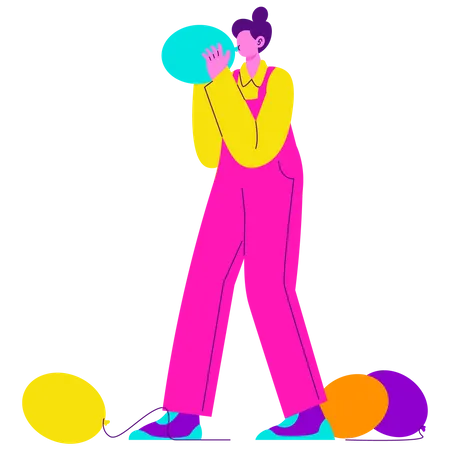 Girl Blowing balloon  Illustration