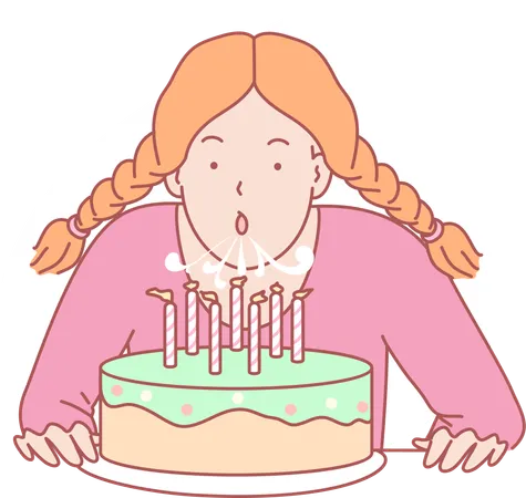 Girl Blowing Birthday Candles  Illustration